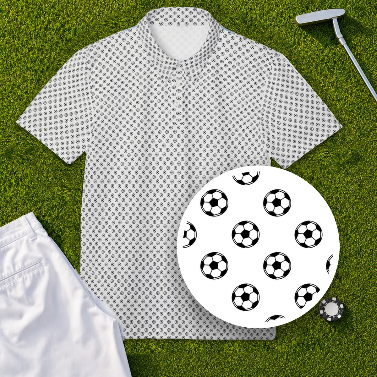 Soccer Balls Performance Print Polo, print close-up