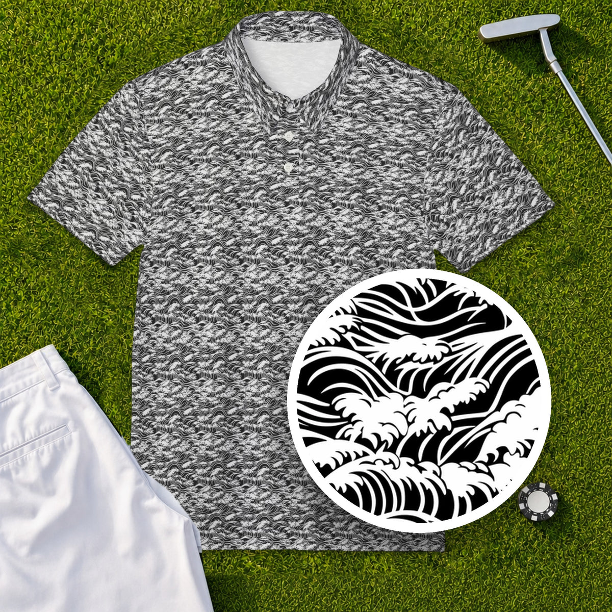 Great Wave Ink Performance Print Polo, print close-up