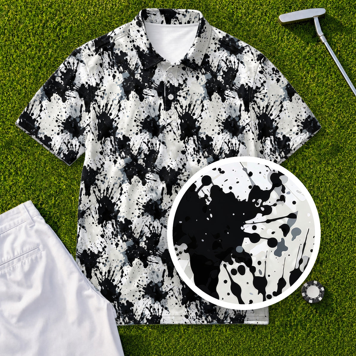 Ink Splatter Performance Print Polo, print close-up