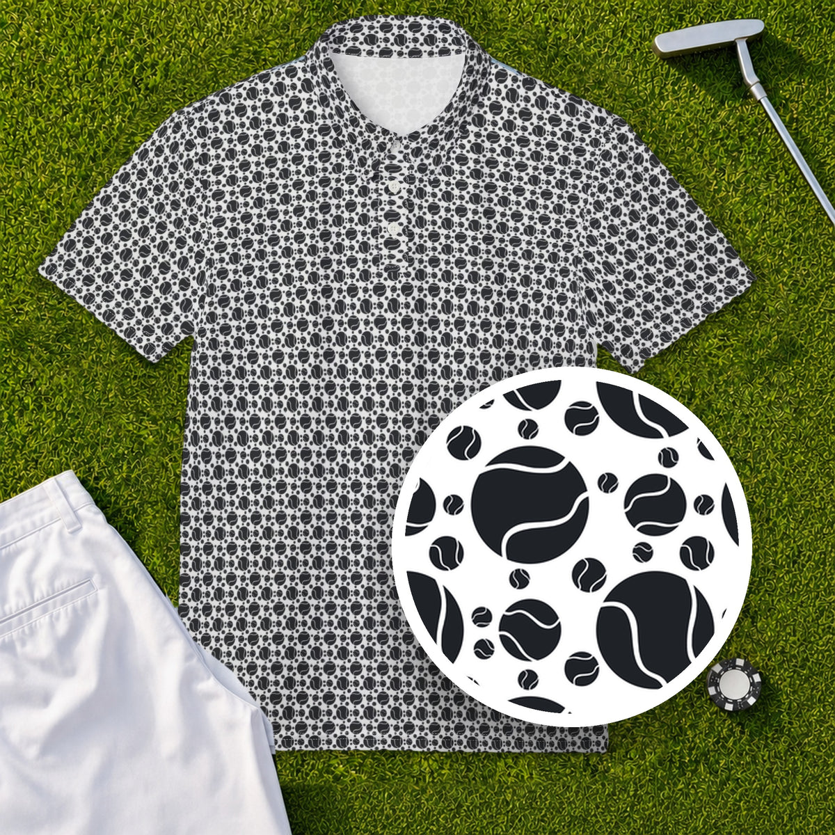 Tennis Balls Performance Print Polo, print close-up
