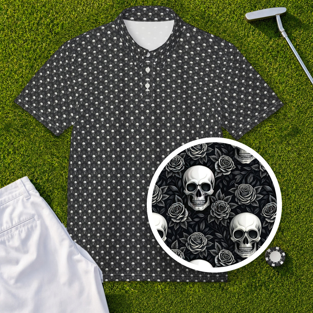 Gothic Roses Performance Print Polo, print close-up