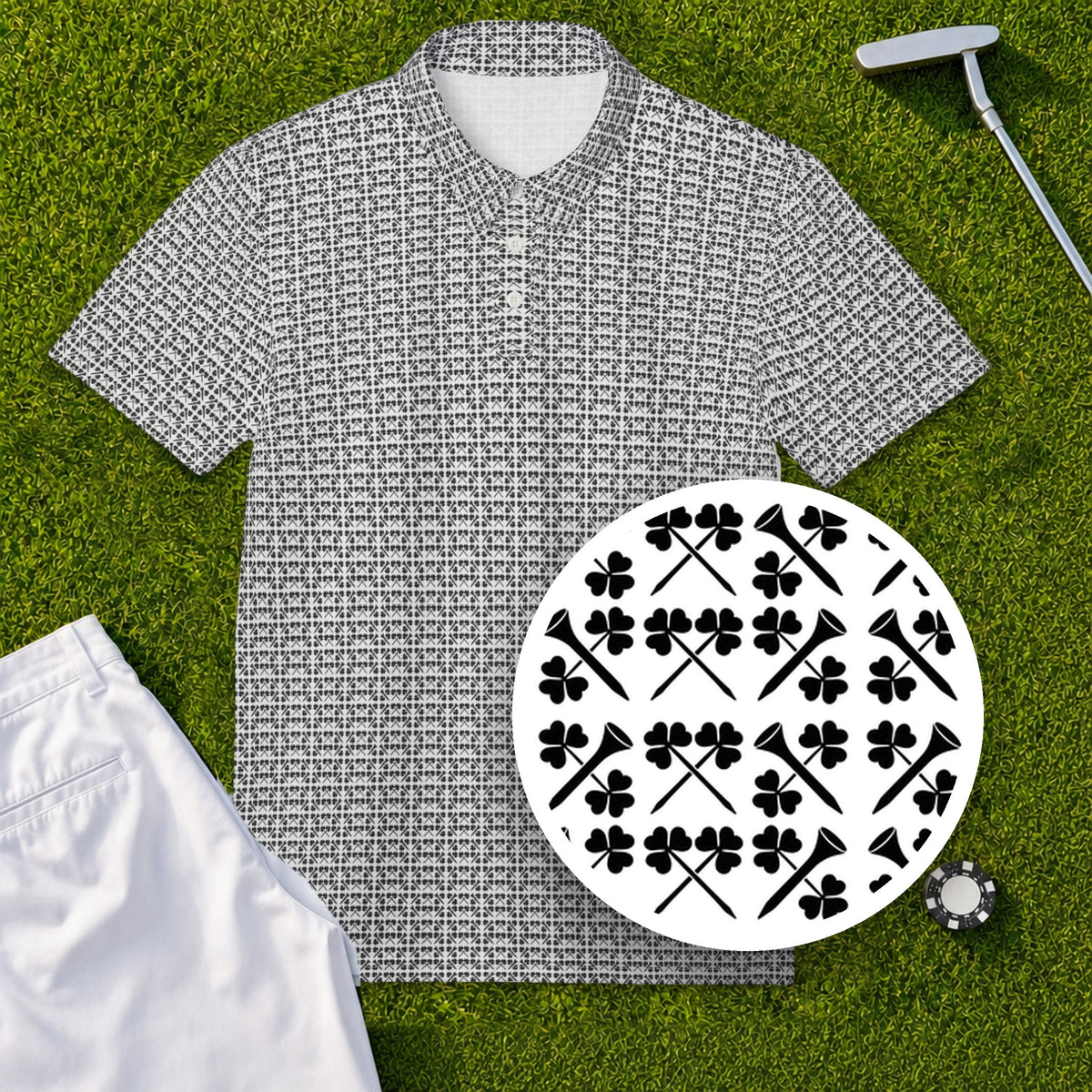 Lucky Clubs Performance Print Polo, print close-up