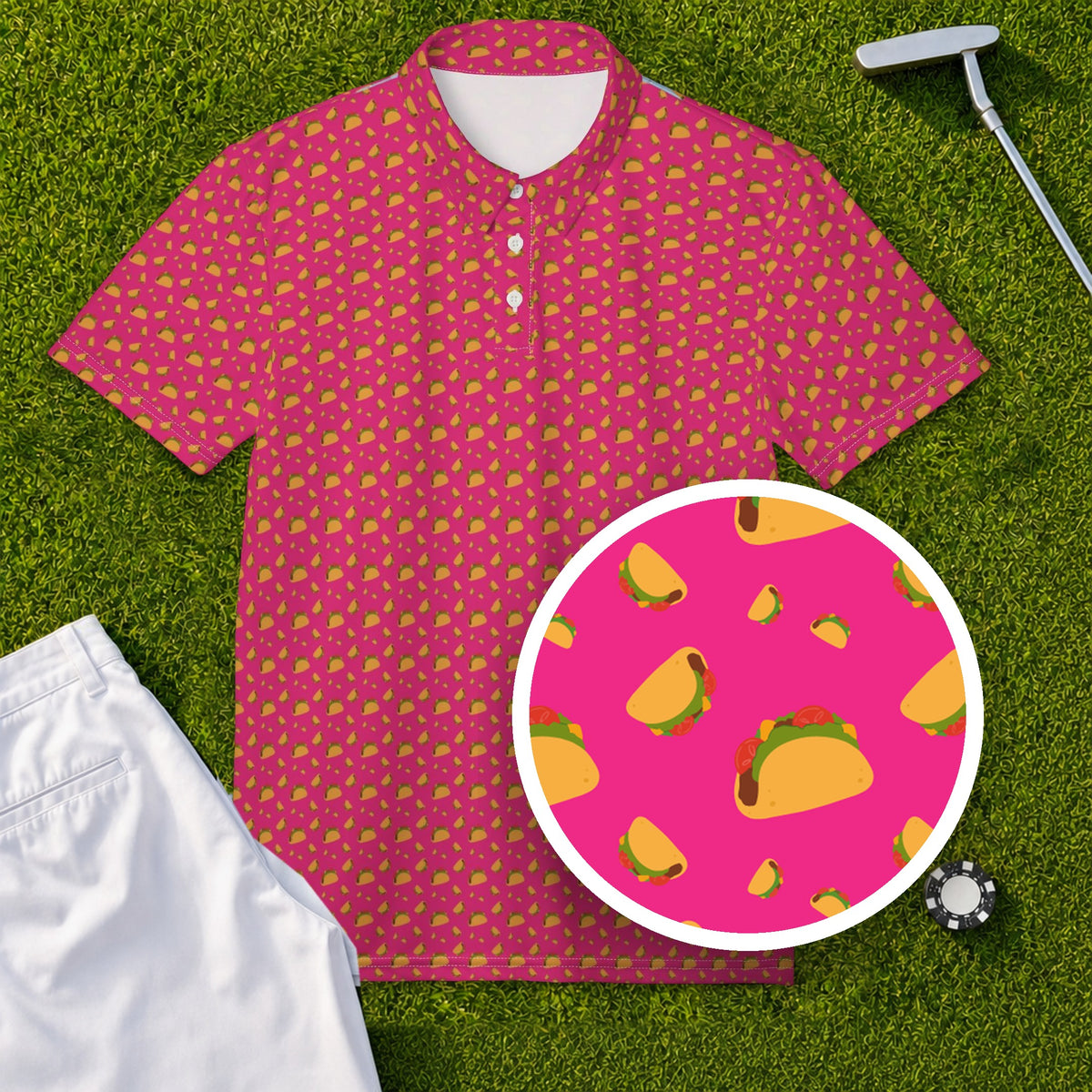 Tacos Performance Print Polo, print close-up