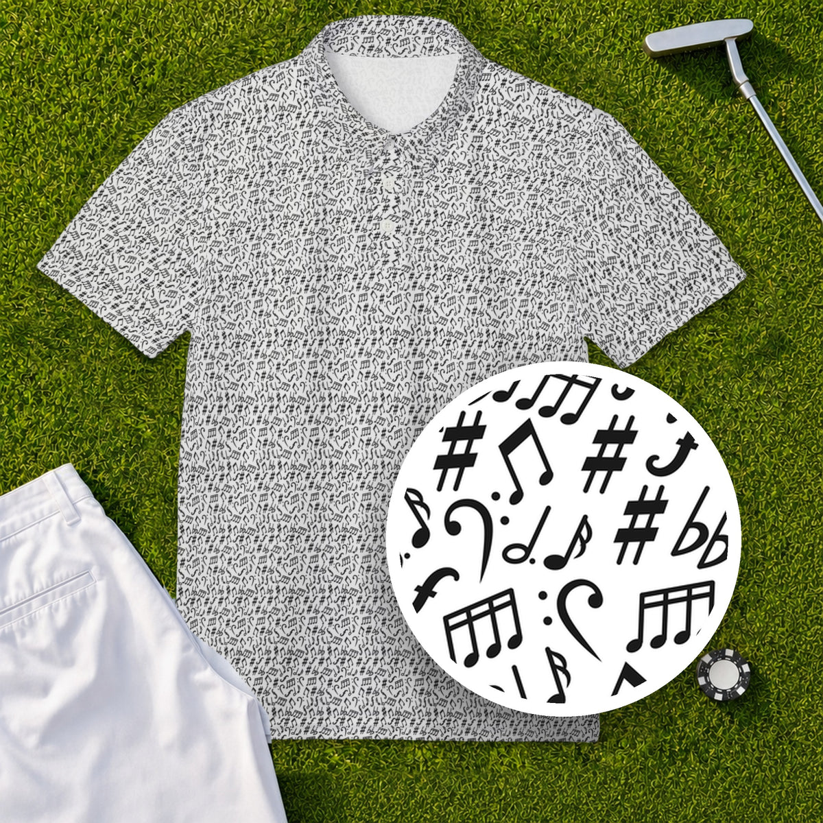 Music Notes Performance Print Polo, print close-up