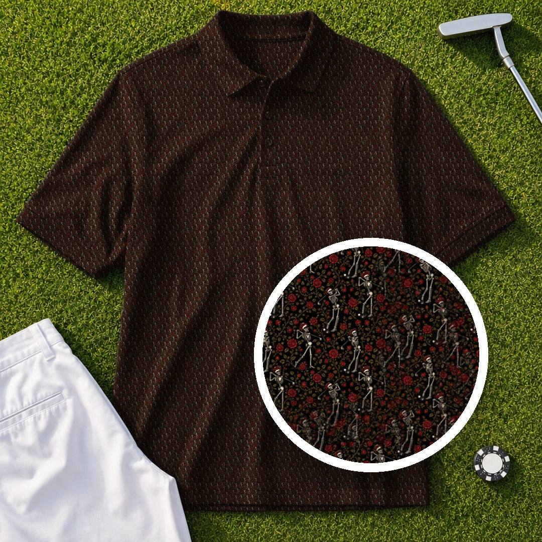 Rose Skeleton Toile Performance Print Polo, print close-up