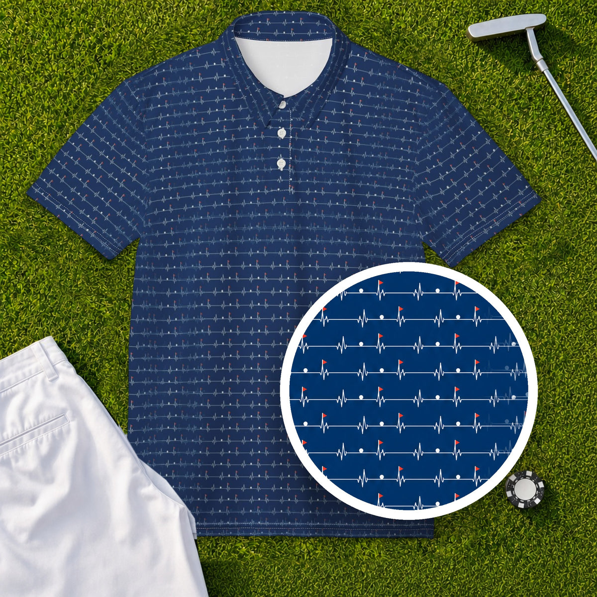 Heartbeat Stripe Performance Print Polo, print close-up