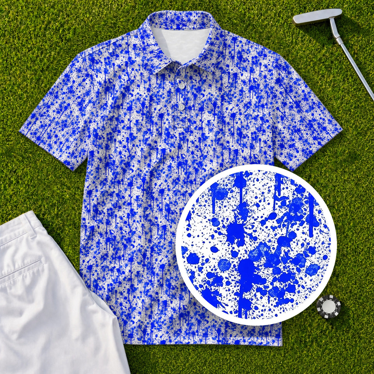 Blue Splatter Performance Print Polo, print close-up