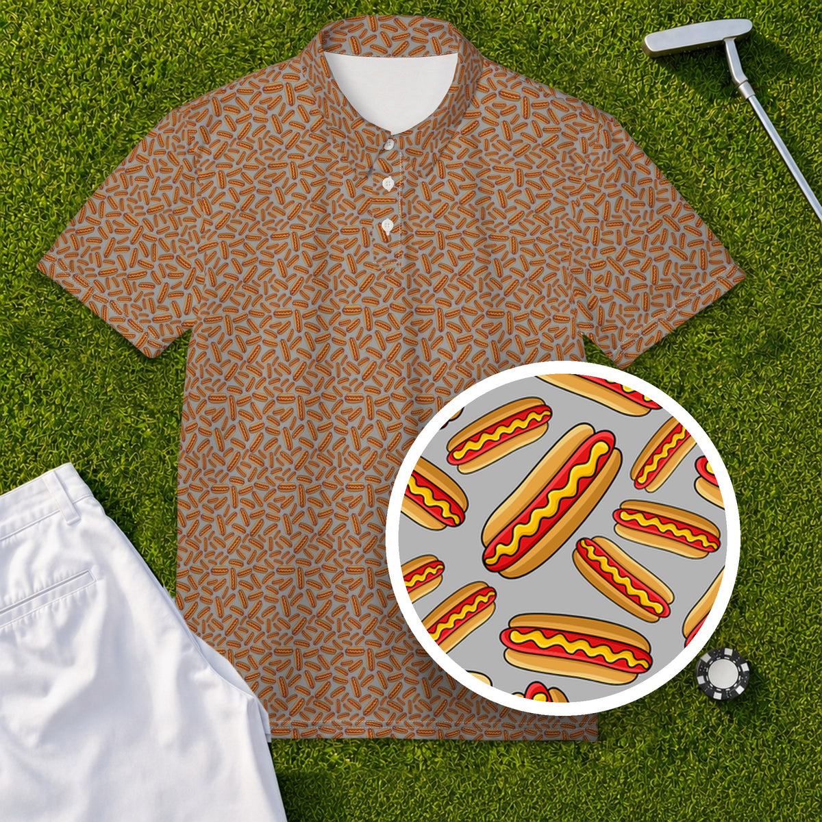 Hot Dogs Performance Print Polo, print close-up