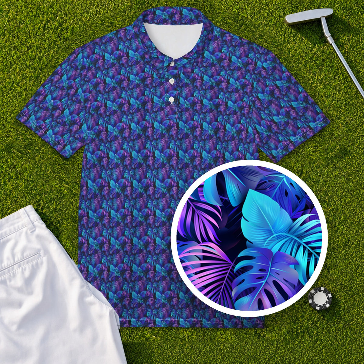 Neon Jungle Performance Print Polo, print close-up