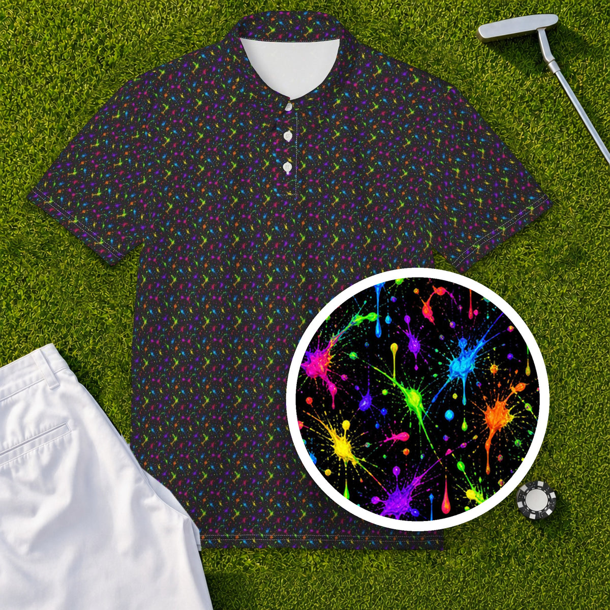 Neon Splatter Performance Print Polo, print close-up