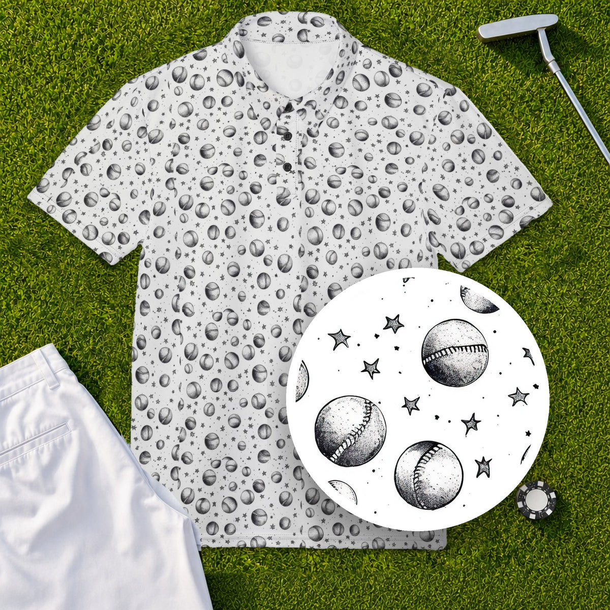 Baseballs Performance Print Polo, print close-up