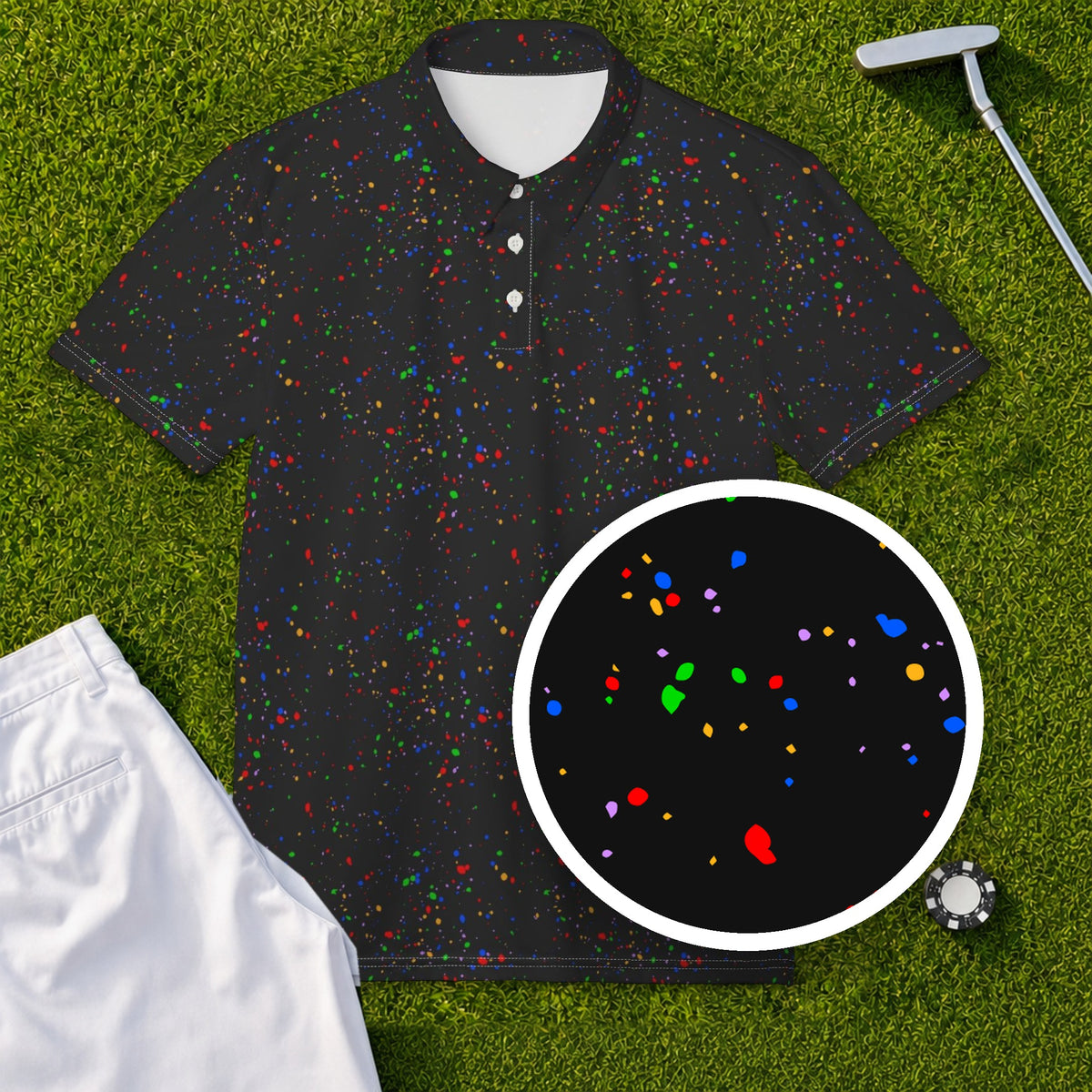 Paint Drops Performance Print Polo, print close-up