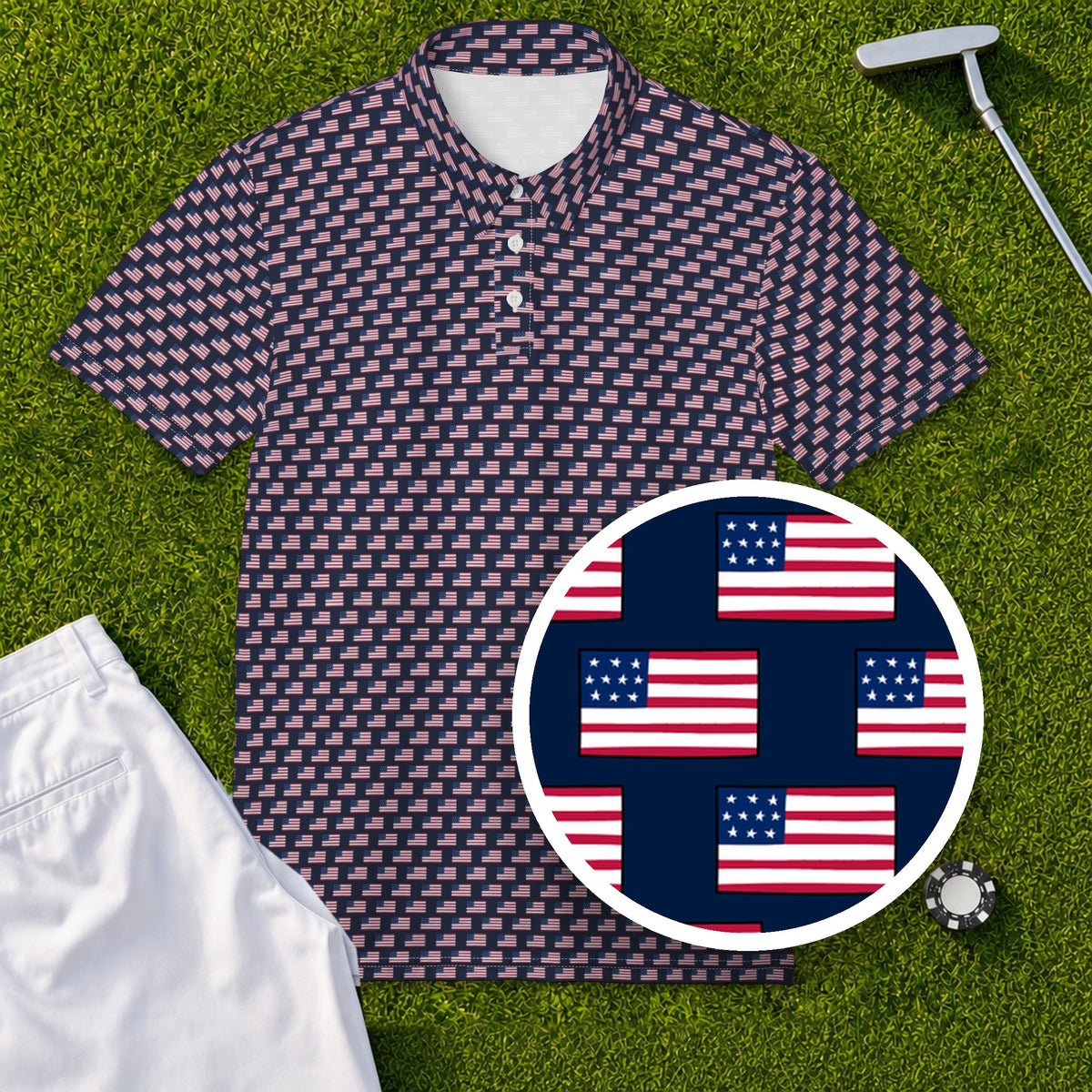 Old Glory Performance Print Polo, print close-up