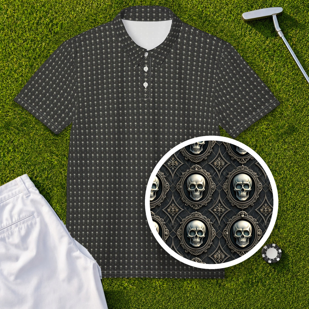 Gothic Frames Performance Print Polo, print close-up