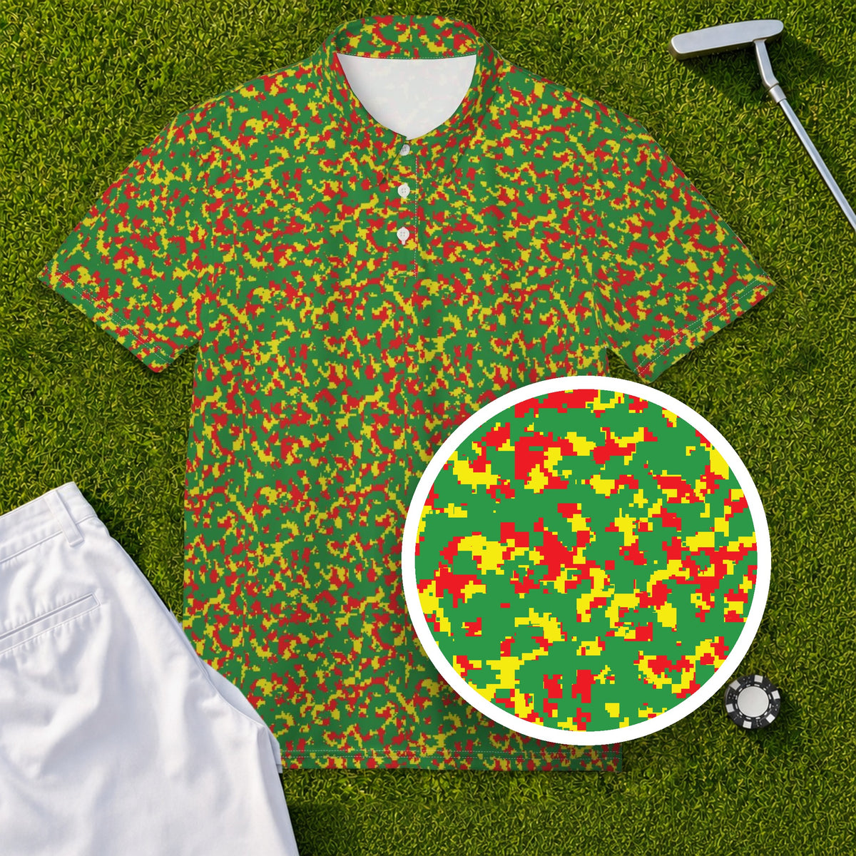 Rasta Camo Performance Print Polo, print close-up