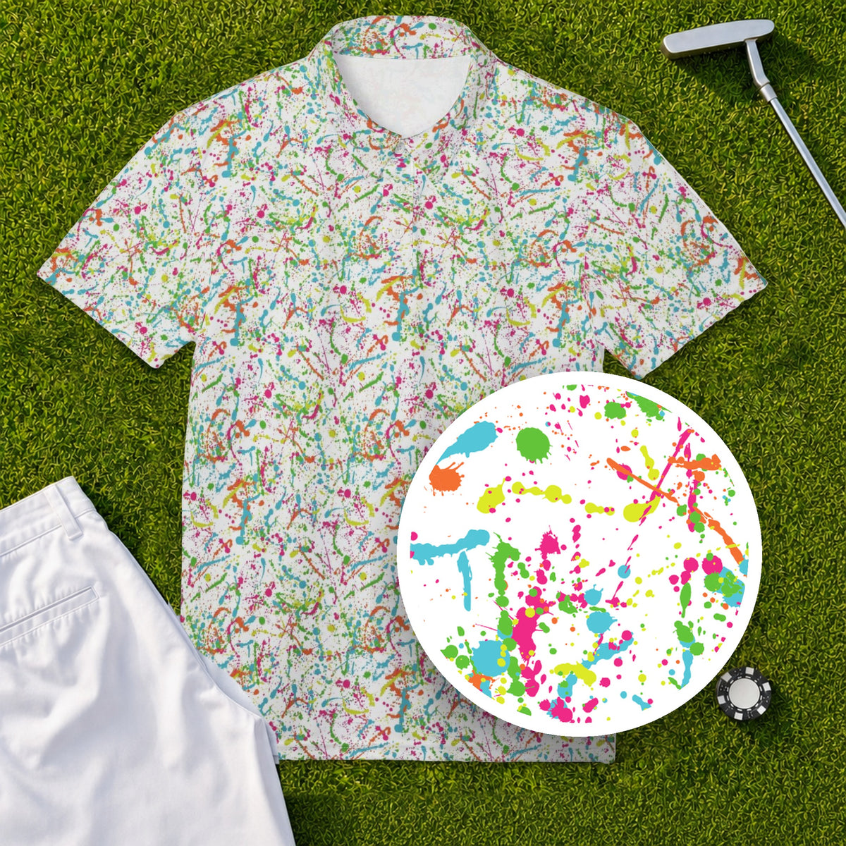 Paint Splatter Performance Print Polo, print close-up