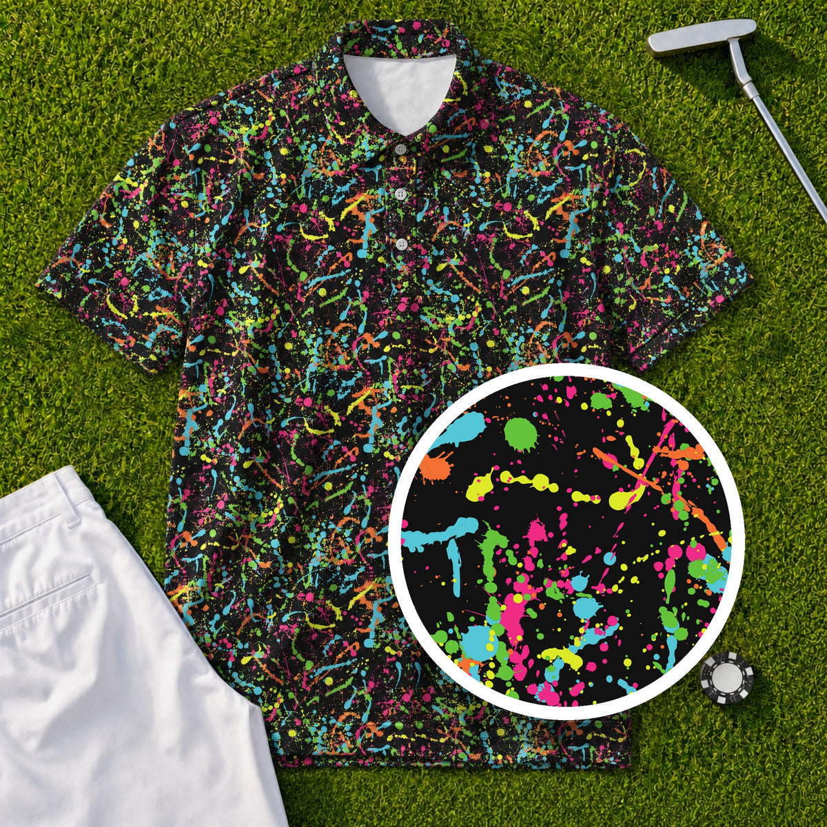 Electric Splatter Performance Print Polo, print close-up