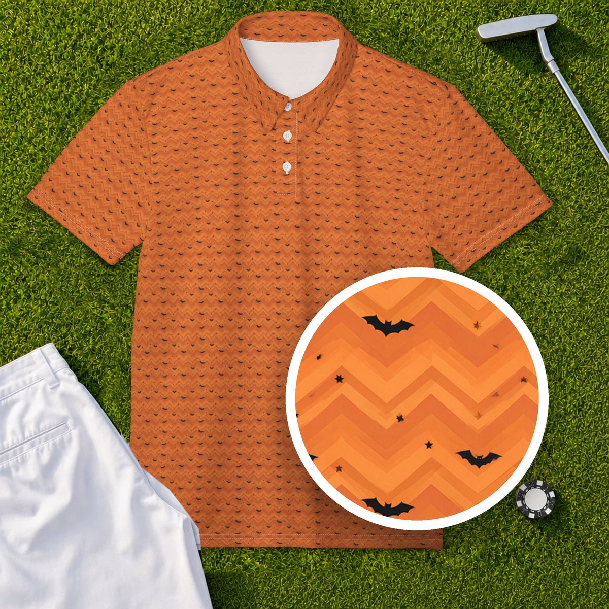 Halloween Bats Performance Print Polo, print close-up