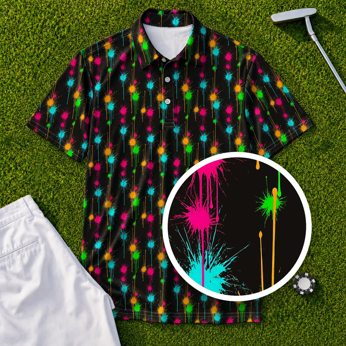 Neon Drip Performance Print Polo, print close-up