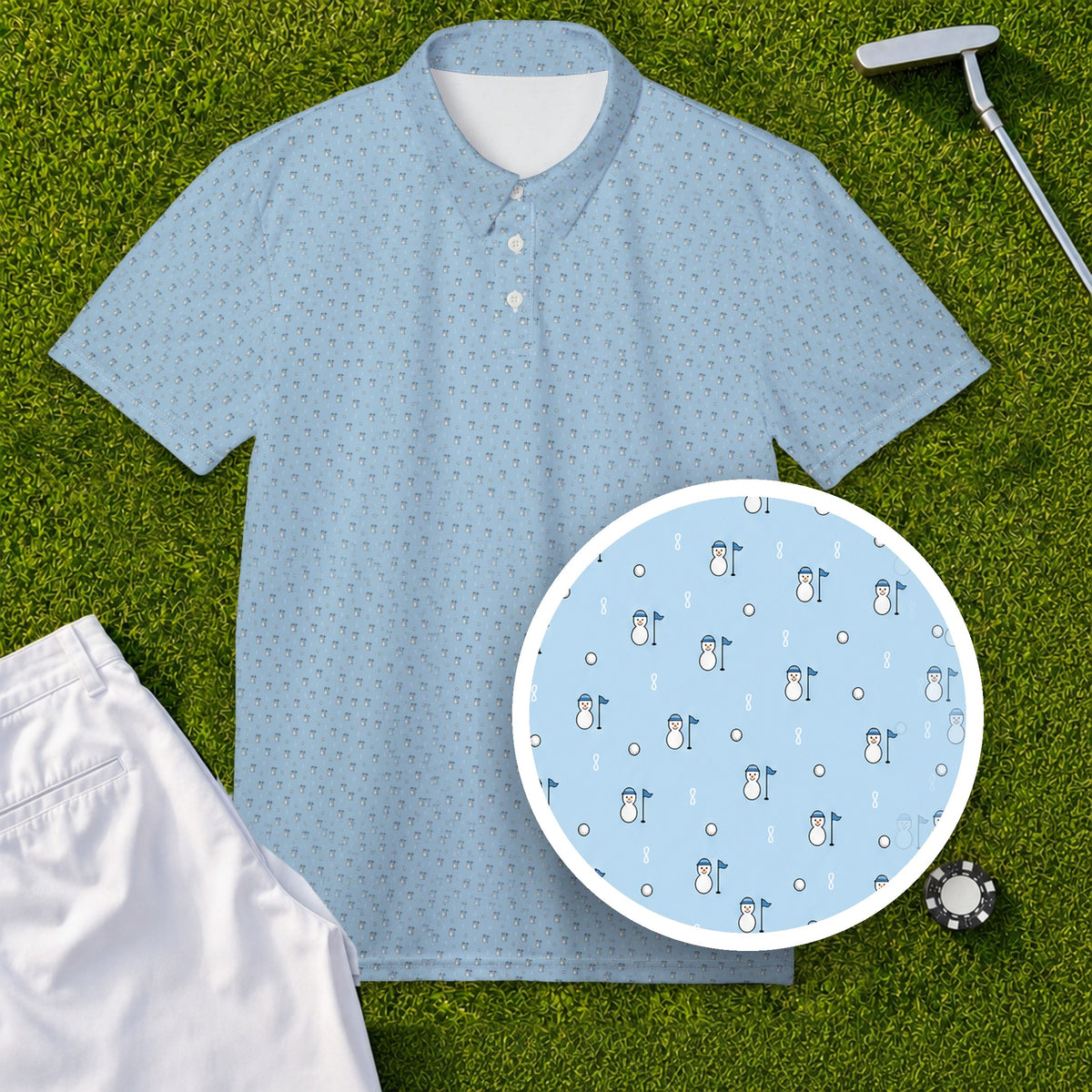 Snowman Season Performance Print Polo, print close-up