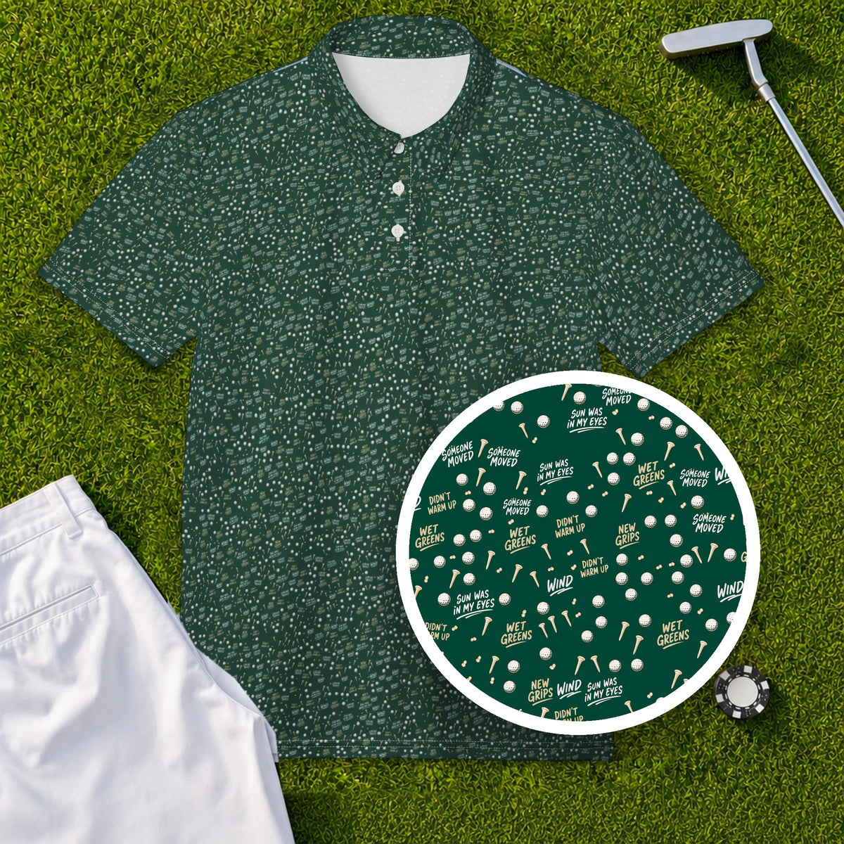 The Excuses Performance Print Polo, print close-up