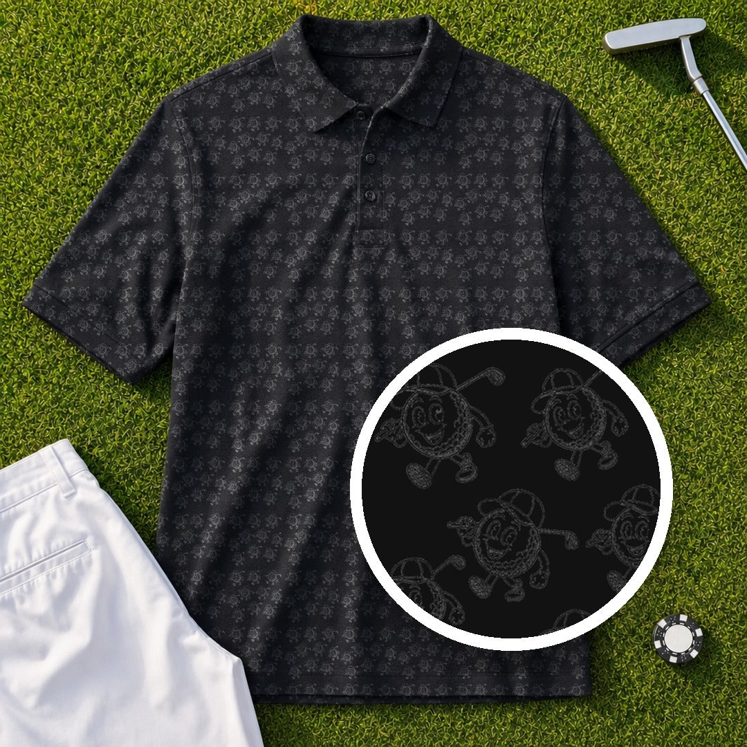 Golf Ball Icon Performance Print Polo, all-over print, flat lay