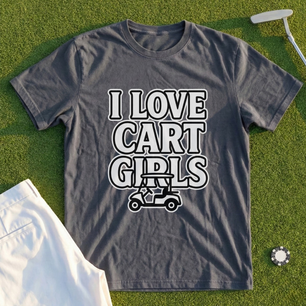 I Love Cart Girls Graphic Golf Themed Tee Shirt