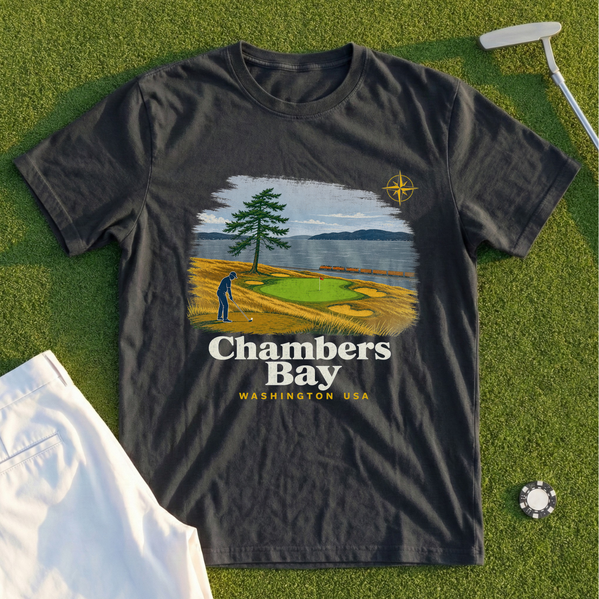 Chambers Bay, Lone Fir Travel Poster Tee