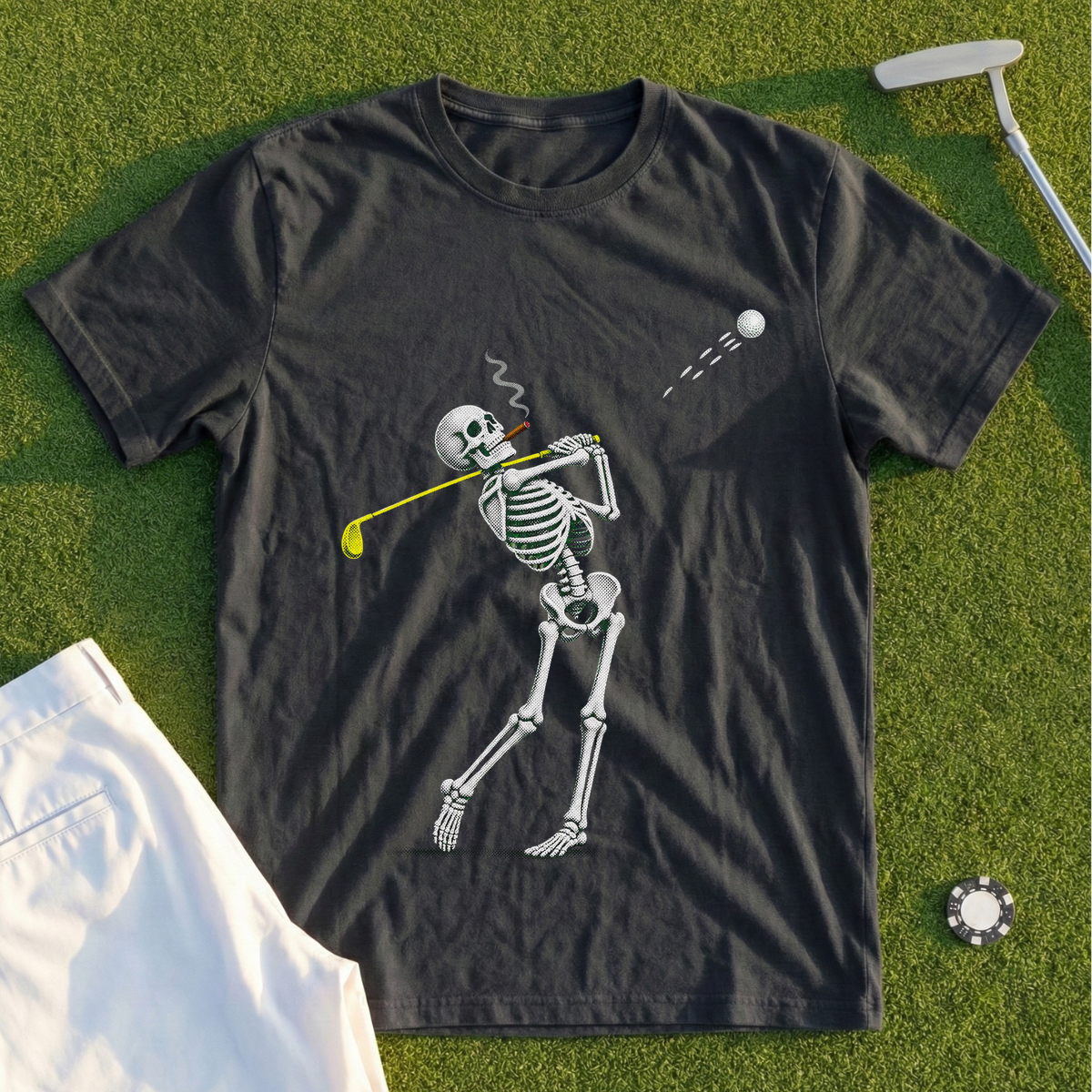 Cigar Skeleton Swing, Halftone Redraw Tee
