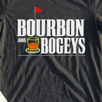 Bourbon And Bogeys Tee, print close-up on Black