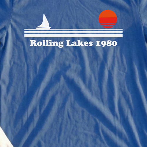 Rolling Lakes Yacht Club 1980 Tee, print close-up on Royal