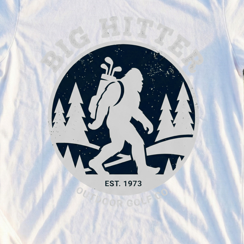 Big Hittin Bigfoot Tee, print close-up on White