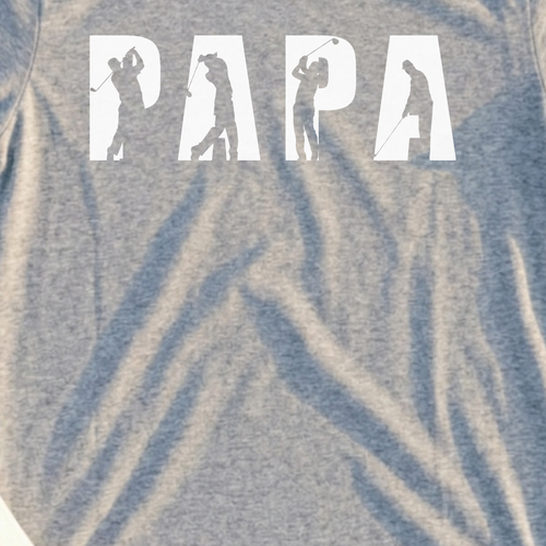 Papa Golfer Tee, print close-up on Sport Grey