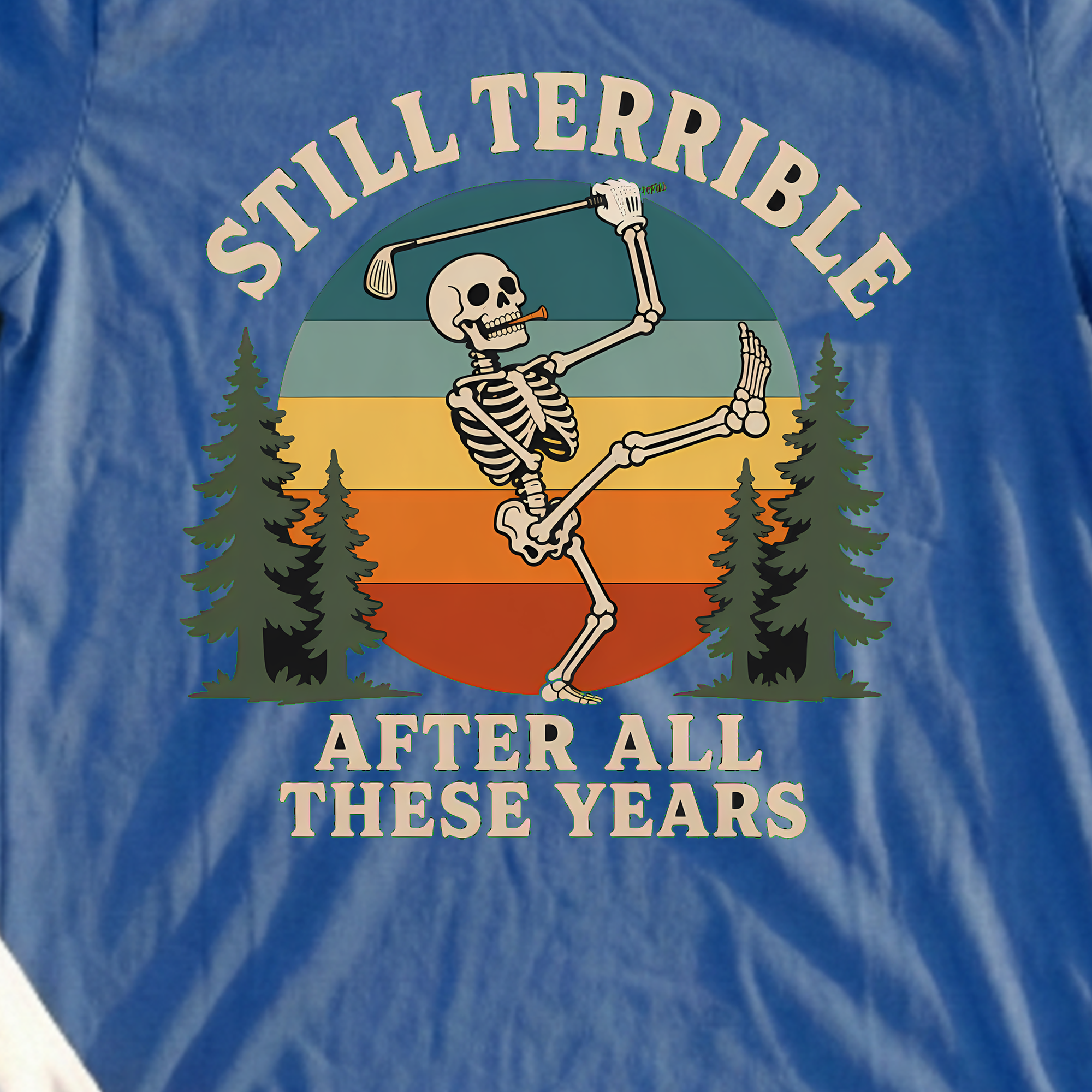 Still Terrible Tee, print close-up on Royal