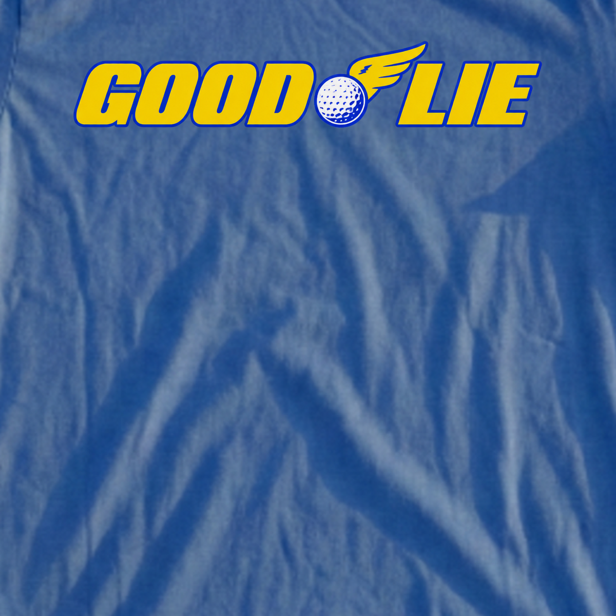 Good Lie Tee, print close-up on Royal