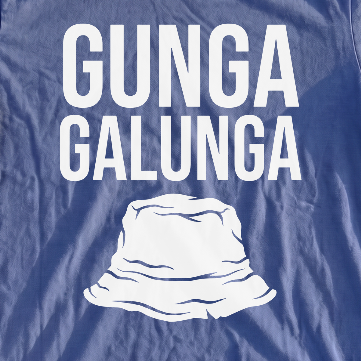 Gunga Galunga Premium Tee, print close-up on Mystic Blue