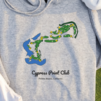 Cypress Point Club Course Map Hoodie, print close-up on Sport Grey