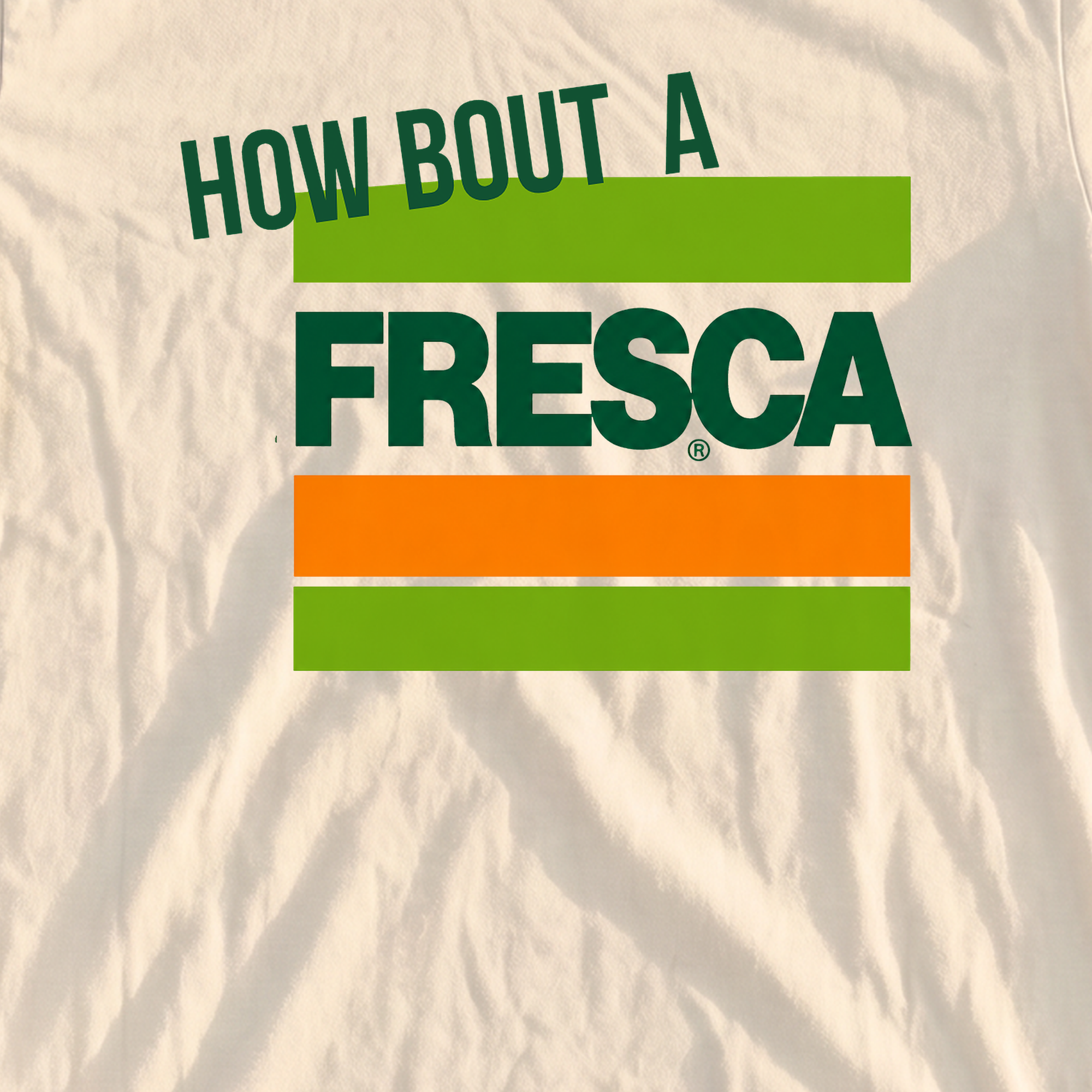 How About A Fresca Heavyweight Tee, print close-up on Ivory