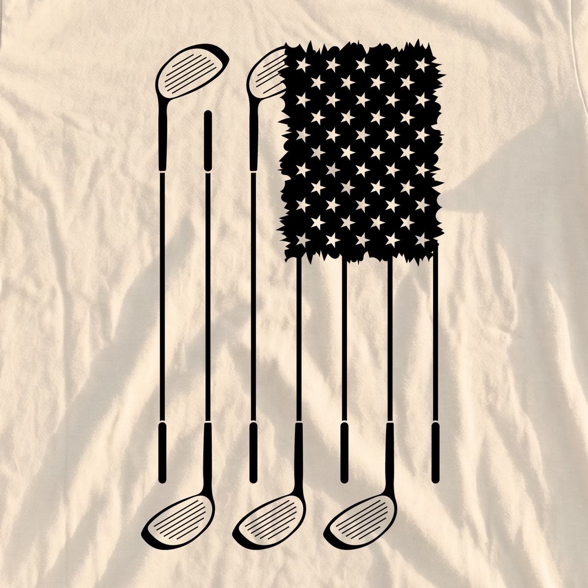 USA Flag Clubs & Stars Premium Tee, print close-up on Ivory