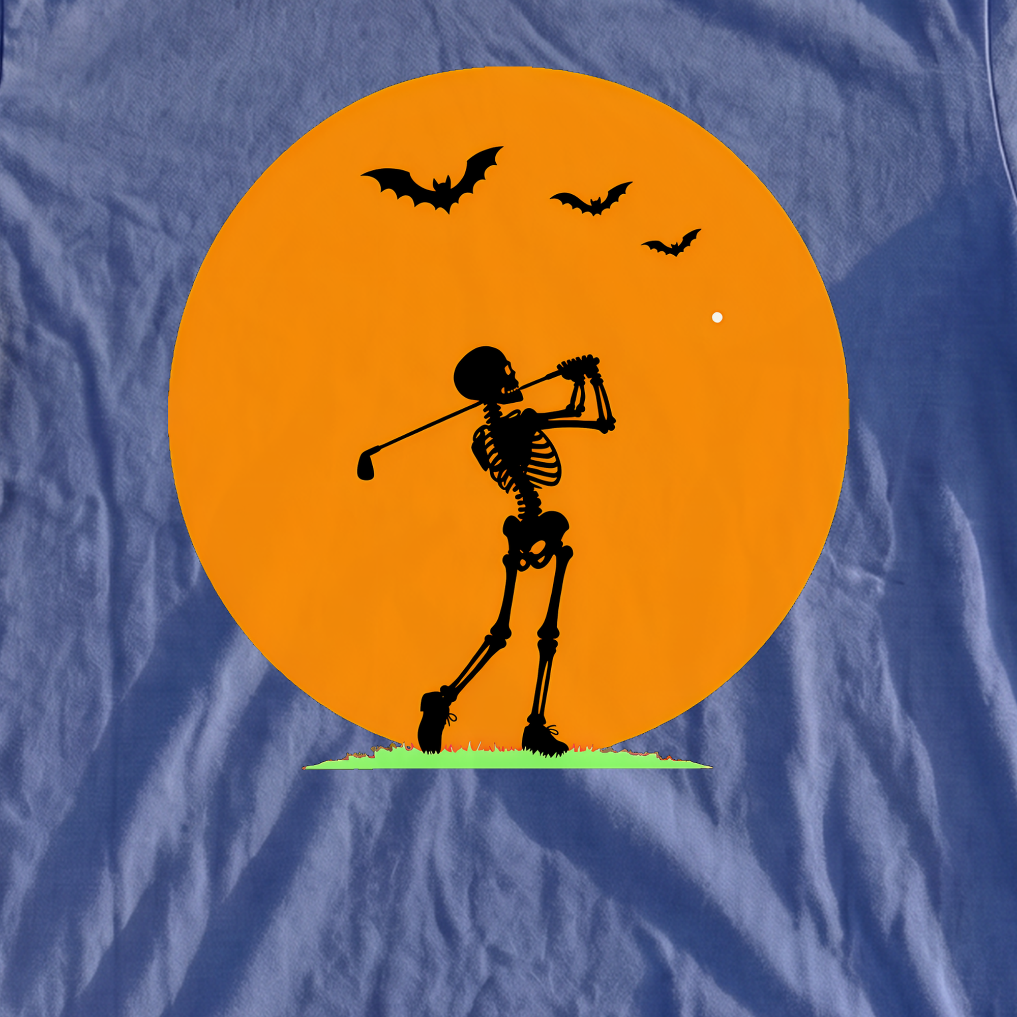 Halloween Moon Heavyweight Tee, print close-up on Mystic Blue