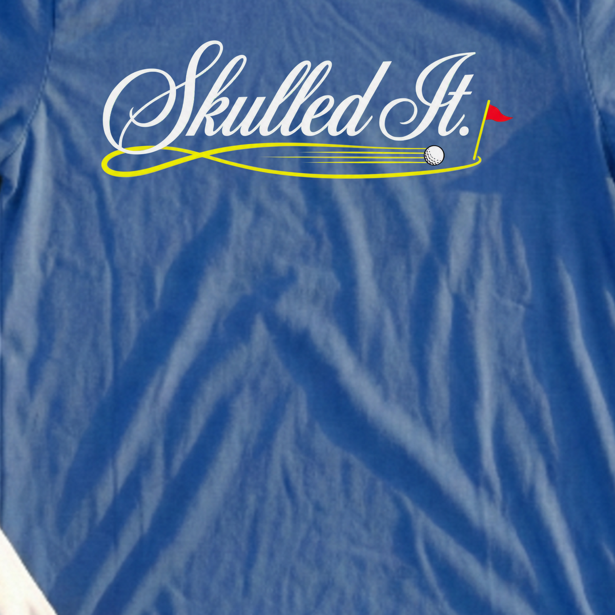 Skulled It Tee, print close-up on Royal