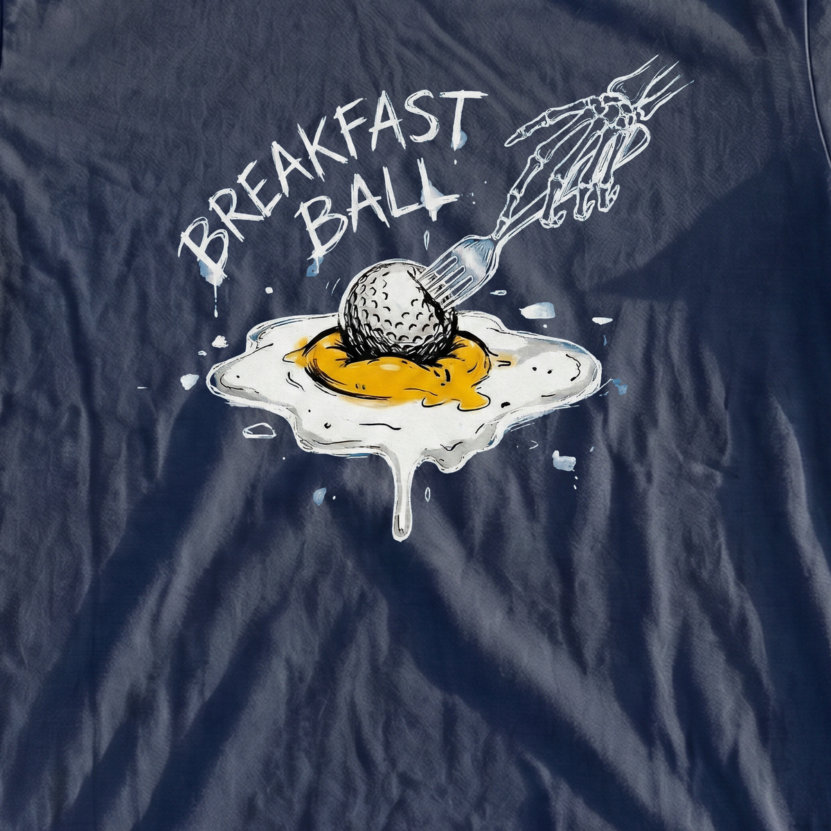Breakfast Ball Egg Premium Tee, print close-up on True Navy