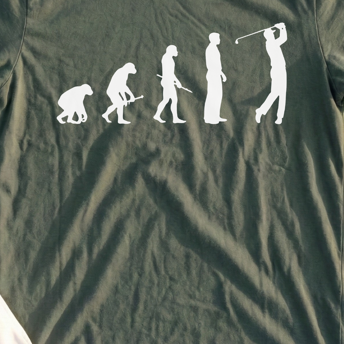 Golfer Evolution Tee, print close-up on Military Green