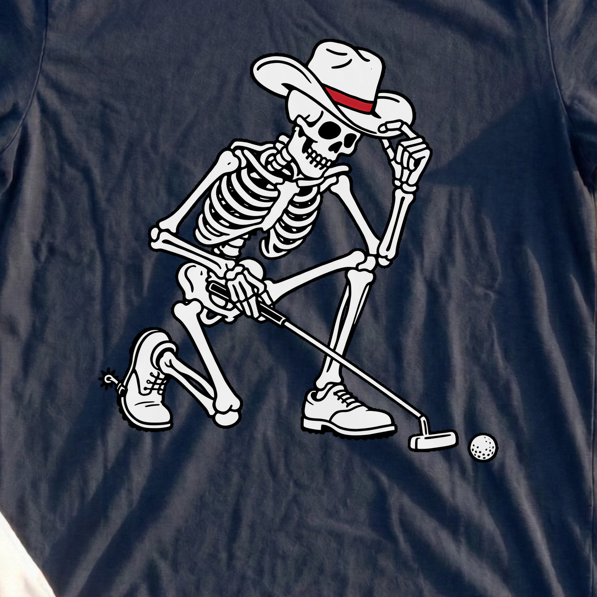Cowboy Skeleton Tee, print close-up on Navy