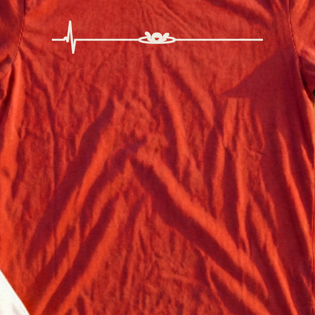 Water Hazard EKG Tee, print close-up on Red