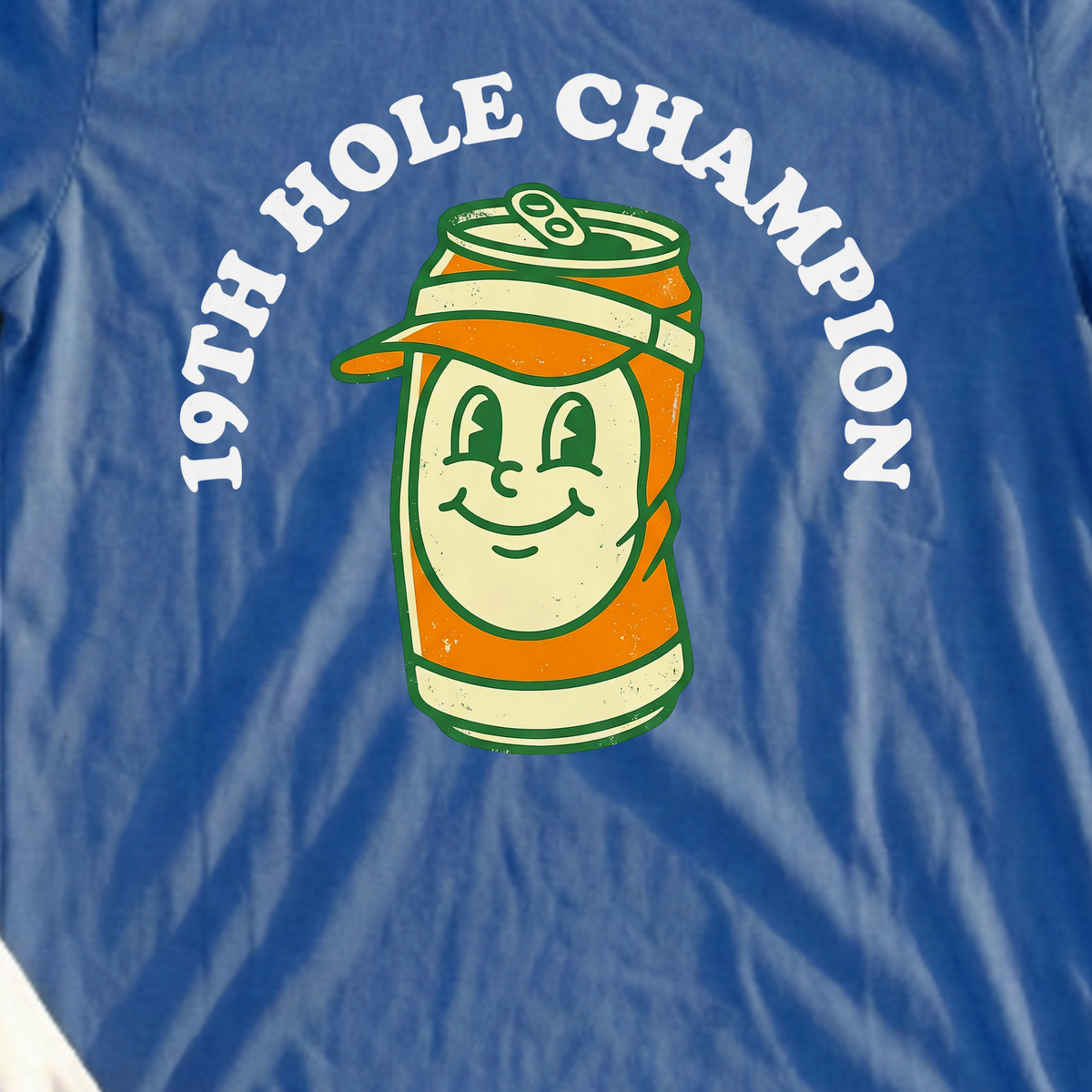 19th Hole Champion Tee, print close-up on Royal