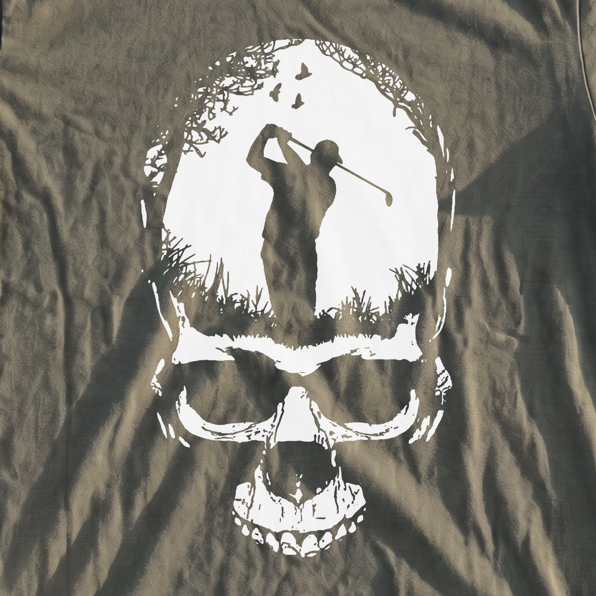 Skull Silhouette Premium Tee, print close-up on Moss