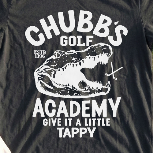 Chubb's Golf Academy Tee, print close-up on Black