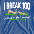 I Break 100 Tee, print close-up on Royal