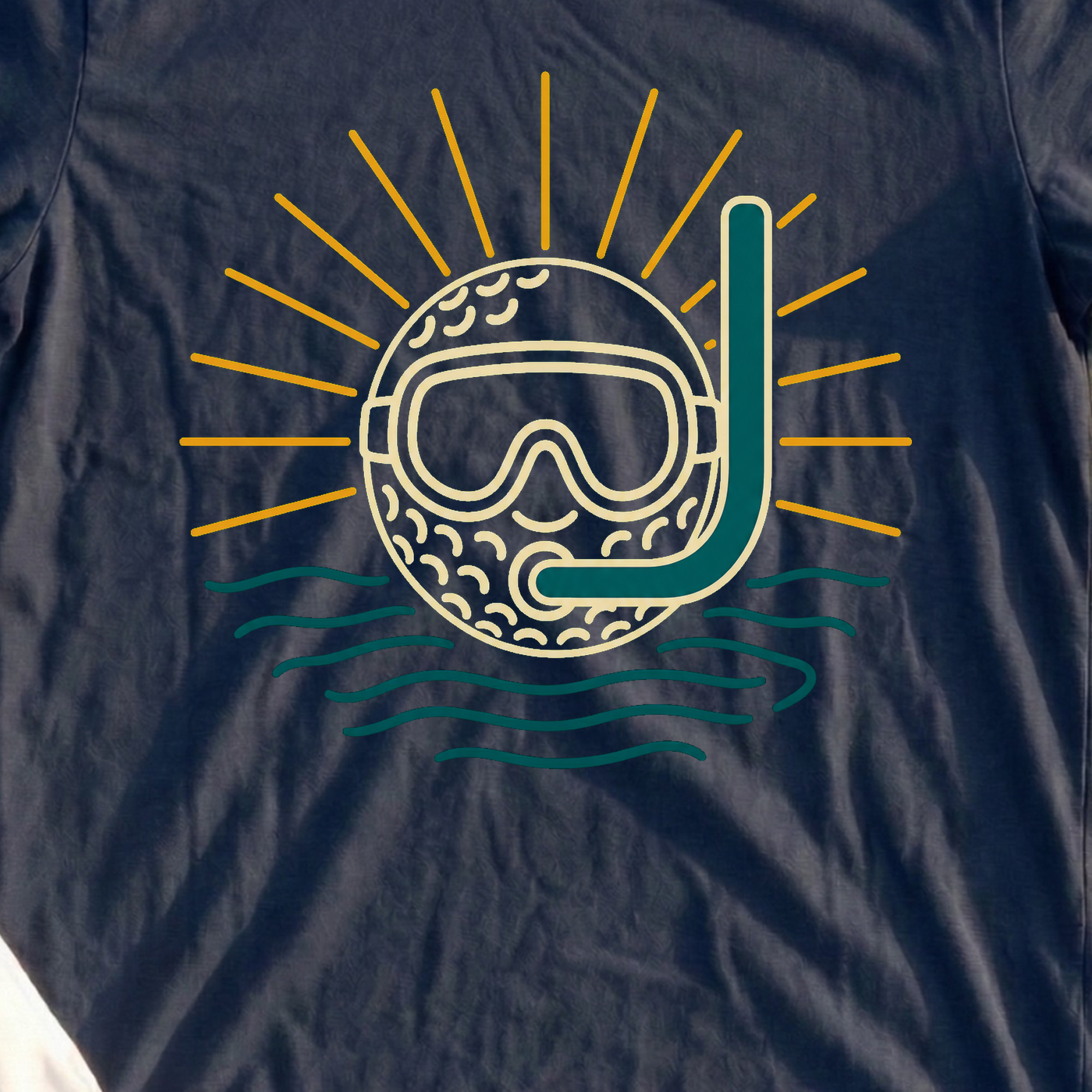 Sunset Scuba Tee, print close-up on Navy